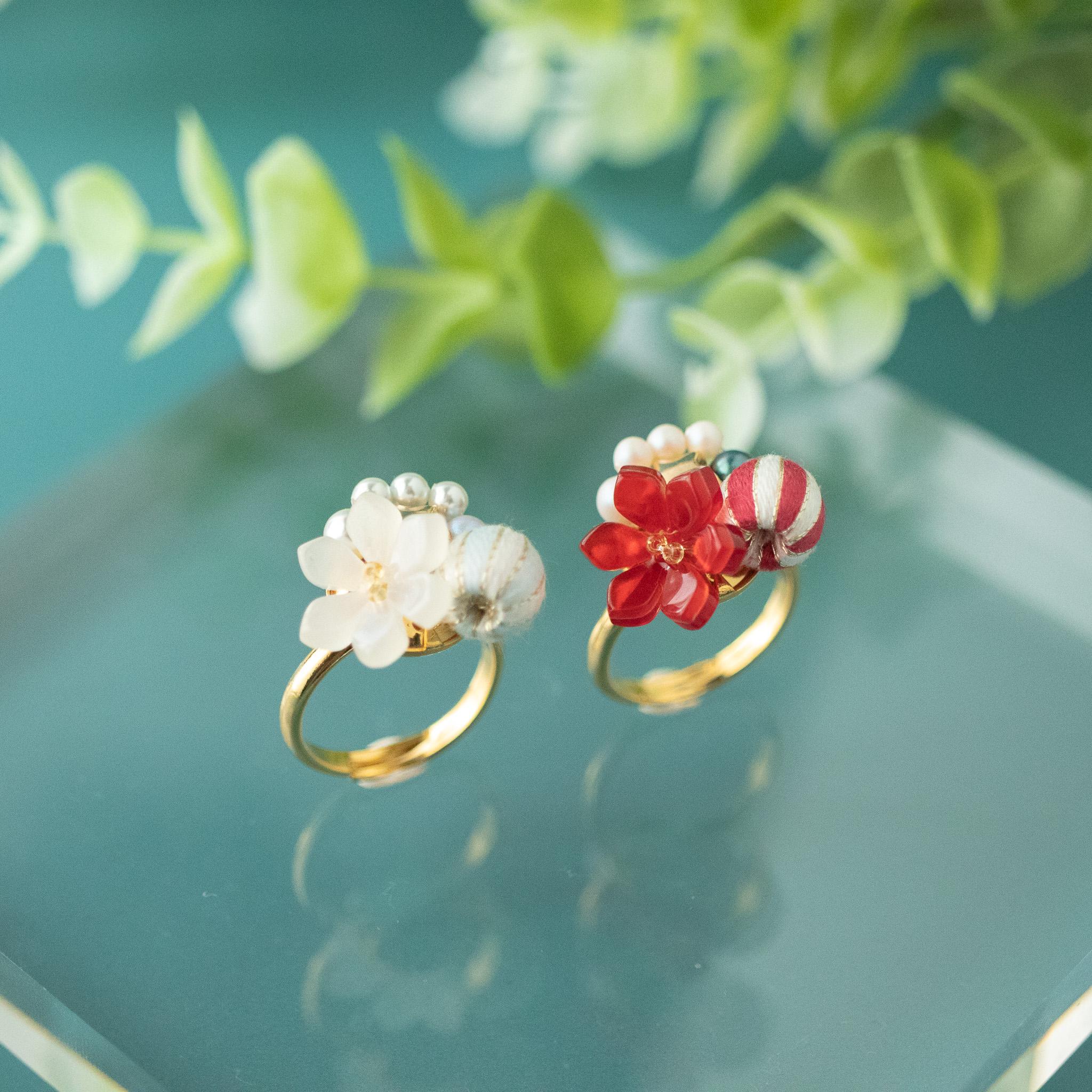 百花*ポインセチア 刺繍糸で作る、ポインセチアのリング1枚目の画像